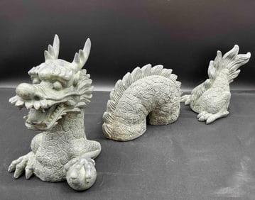 Three-Piece Asian-Style Dragon Garden Sculpture
