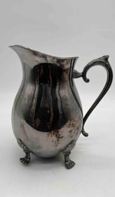 Antique Silver-Plated Footed Water Pitcher with Paw Feet
