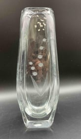 Mid-Century Clear Crystal Vase with Etched Floral Design