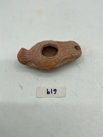 619 - Ancient Terracotta Oil Lamp with Geometric Design