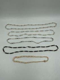 Vintage Beaded Necklace and Bracelet Lot in Neutral Tones