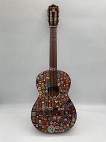 Acoustic Guitar Artwork by Sergay Sherov with Soviet-Era Pins and Badges