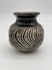 Studio Pottery Vase with Textured Spiral Design by M.D.