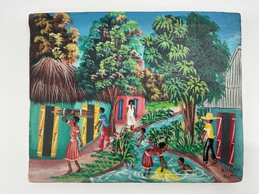 Haitian Village Scene by Nicken Charles (Haitian) Acrylic on Canvas