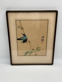 Chinese Watercolor Bird on Bamboo