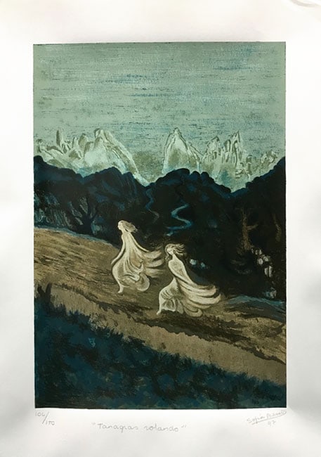 Sofia Bassi ' Tanagias Volando': Artist: Sofia Bassi Title: Tanagias Volando Medium: Serigraph On Paper Date: 1997 Edition: Of 150 Size: 28.25 x 20.25 inches Additional Details: Hand signed and numbered by the artist. Image size 22.5
