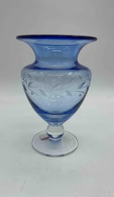 Blue and Clear Murano Style Art Glass Vase with Applied Foot