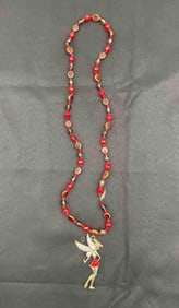 Vintage Tinkerbell Pendant with Red and Clear Rhinestones