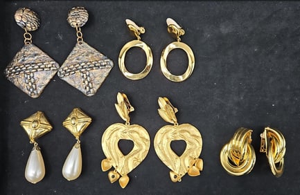 Set of 5 Vintage Clip-On Earrings – Bold Gold-Tone & Statement Styles
