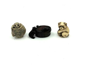 Three Japanese Style Netsuke Animal Figurines