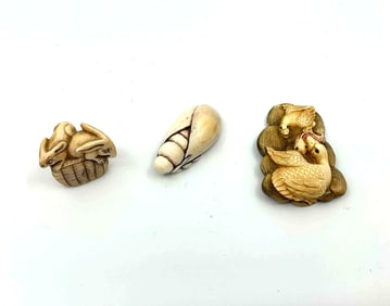 Three Japanese Style Netsuke Figurines