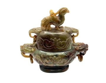 Chinese Carved Jade Censer with Lid