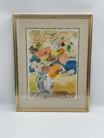 Levier School Modern Still Life Watercolor of Flowers by Charles Levier(France, 1920-2003)