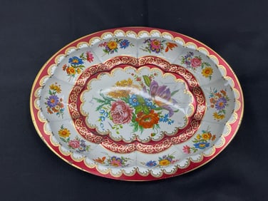 Vintage Floral Embossed Divided Serving Platter with Gilded Trim