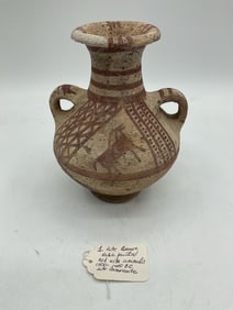 RARE Late Bronze Vase painted red with animals 1500 - 1400 B.C. Late