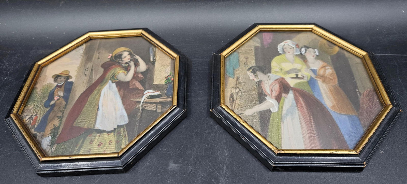 Pair of Framed Victorian-Style Courtship Scene Prints (1 of 2)