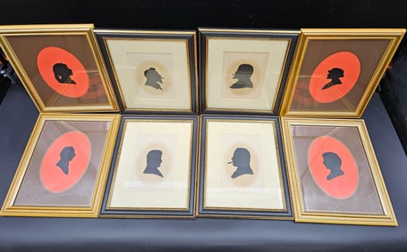 Collection of 8 Framed Vintage Silhouette Portraits