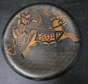 Greek Style Decorative Plate with Warrior and Chariot
