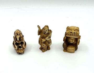 Three Japanese Style Netsuke Figurines