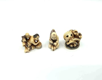 Three Japanese Style Netsuke Figurines