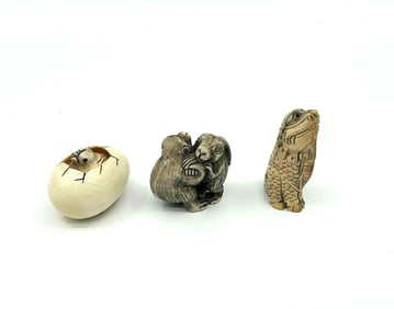 Three Japanese Style Netsuke Animal Figurines