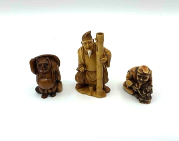 Three Japanese Style Netsuke Figurines