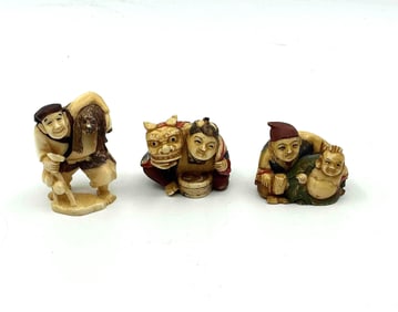 Three Japanese Style Netsuke Figurines