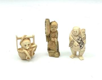 Three Japanese Style Netsuke Figurines
