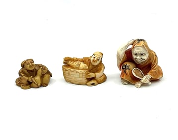 Three Japanese Style Netsuke Figurines