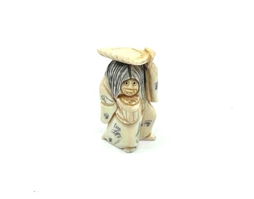 Japanese Style Netsuke Figurine of Woman with Child