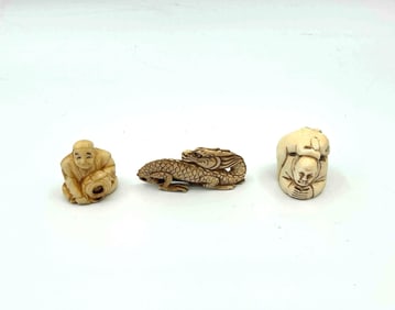 Three Japanese Style Netsuke Figurines