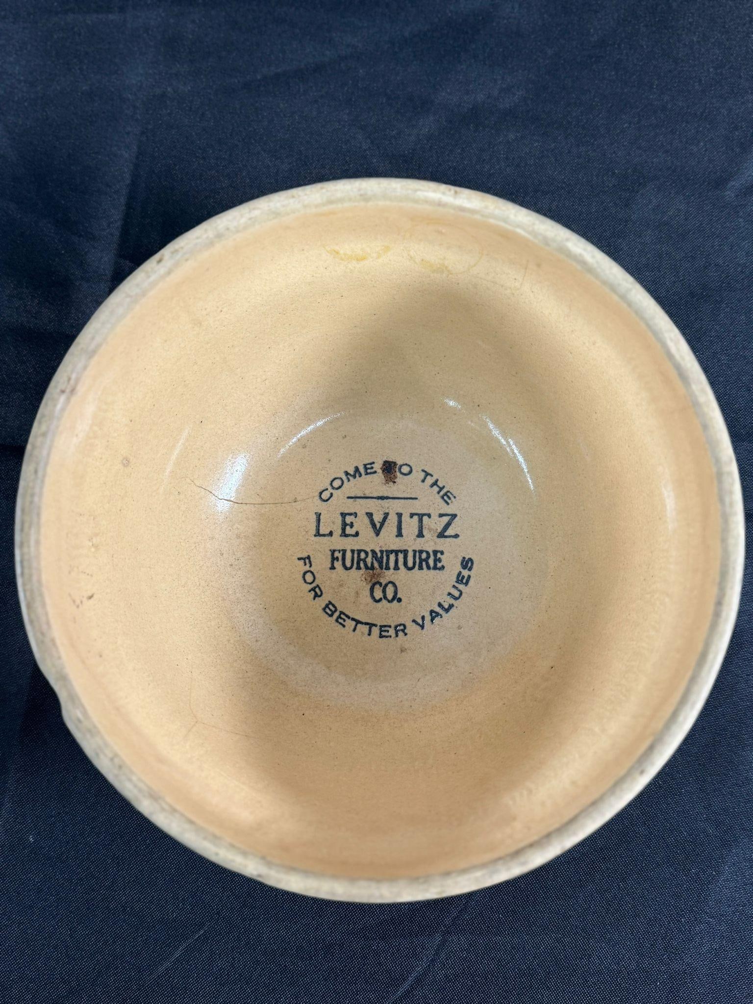 Stoneware, Levitz Furniture: Levitz Furniture Co. Stoneware bowl, H4in Dia8in approx