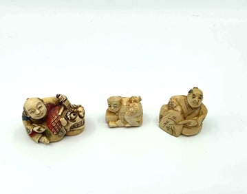 Three Japanese Style Netsuke Figurines