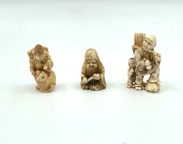 Three Japanese Style Netsuke Figurines