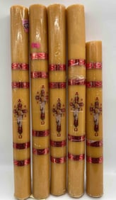 Set of RARE Pure Beeswax Vintage Catholic Paschal Pillar Candles - Mexican