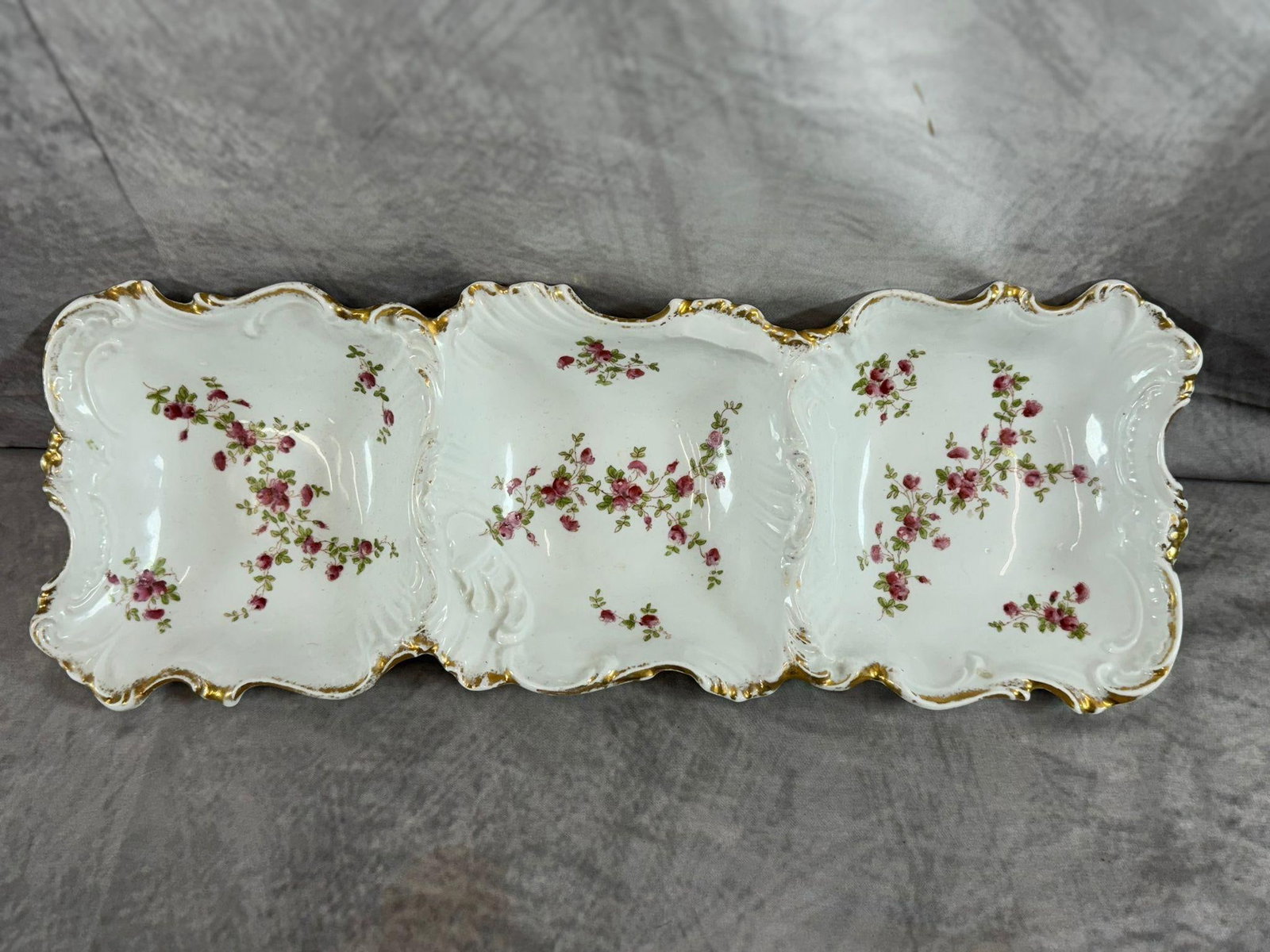 "Royal Saxe" Porcelain Dish: "Royal Saxe" Porcelain candy dish, H2in L18in W7in