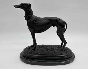 Vintage Bronze Greyhound Sculpture on Marble Base Signed Mene