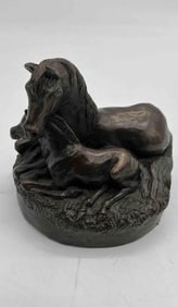 Bronze-Finish Reclining Horse Sculpture