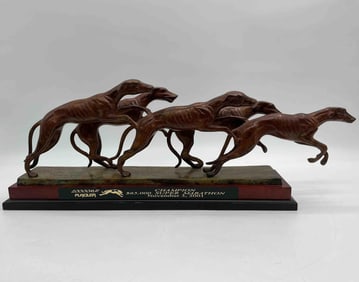Bronze-Finish Racing Greyhound Sculpture Trophy – Silver Collar Marathon Champion