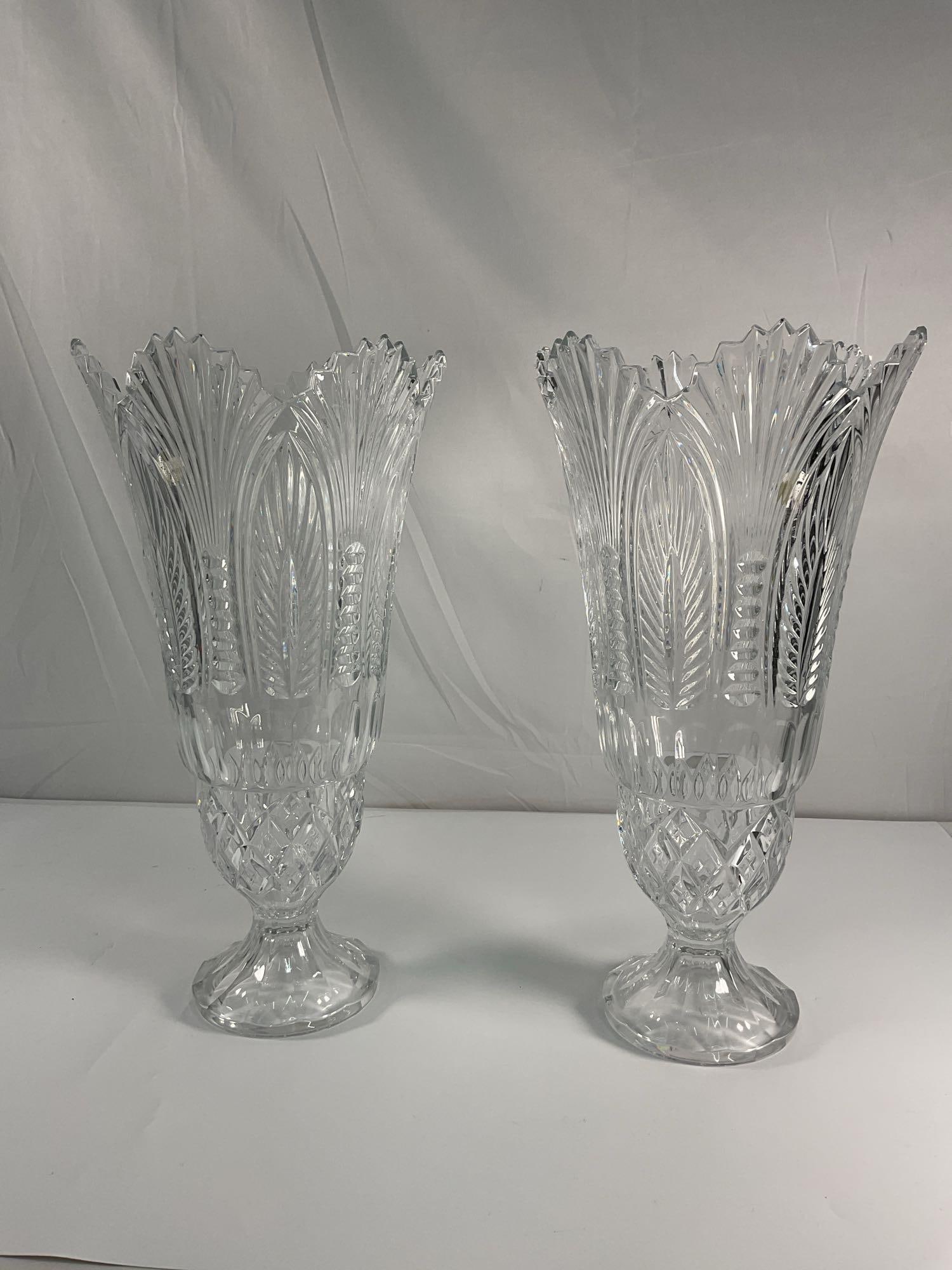 Pair of Godinger Coquille Cut Crystal Vases (1 of 3)