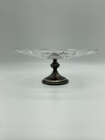 Cut Crystal Diamond Pattern Bowl with Metal Flower Center
