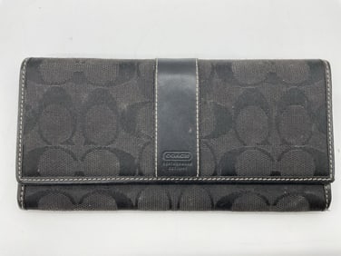 Coach Signature Black Canvas and Leather Wallet