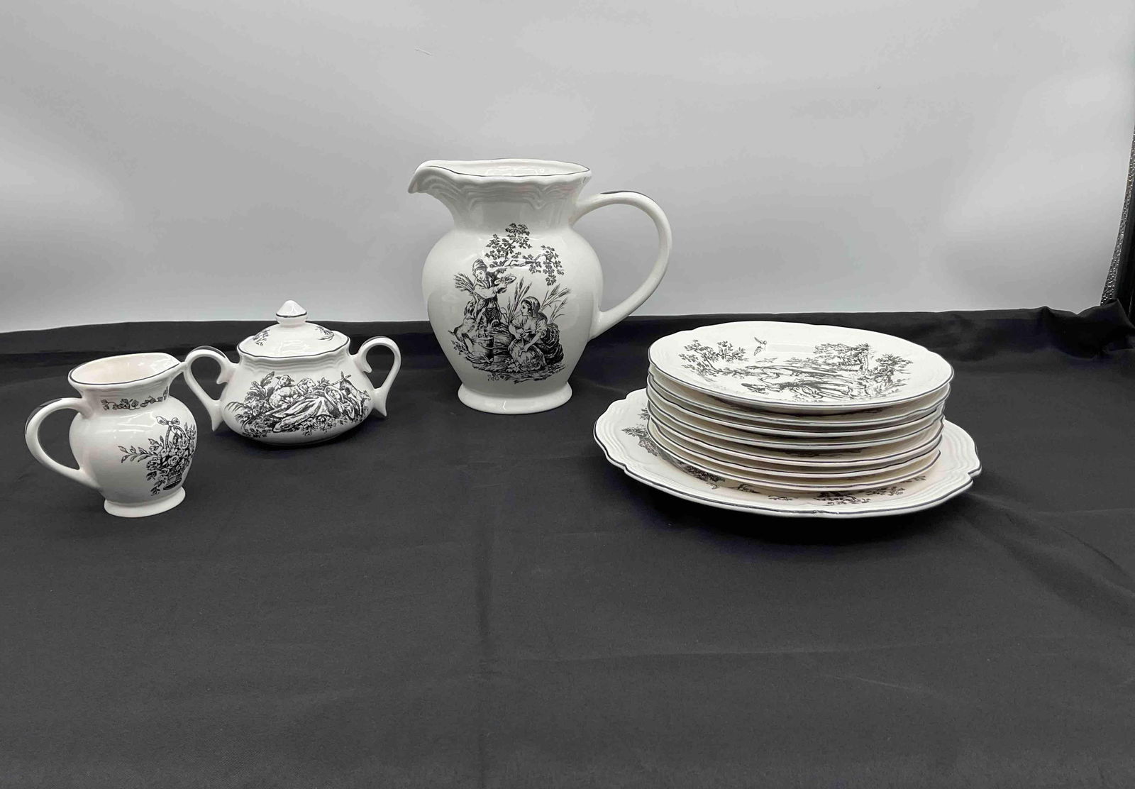 New England Toile Ceramic Pitcher and Dish Set (1 of 4)