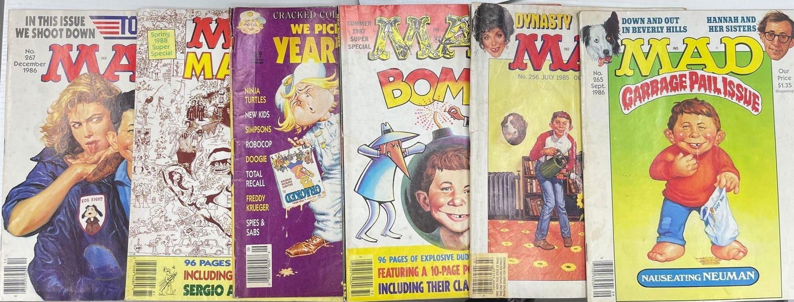 Lot of 6 Vintage MAD and Cracked Comic Magazines (1985–1992) (1 of 2)
