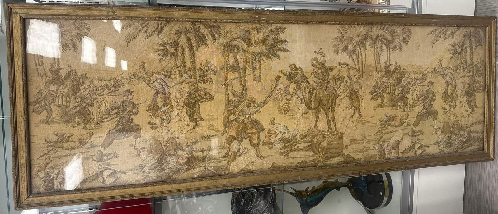 Framed Tapestry Panel Depicting Middle Eastern Hunting Scene (1 of 3)