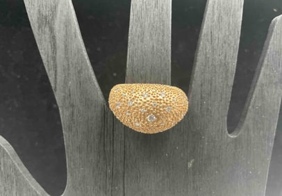 Sterling Silver 925 Dome Cocktail Ring with White CZs