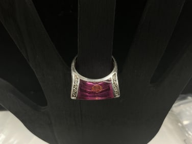 Sterling Silver 925 Ring with Pink Stone, Floating Accent, and CZs – Size 9, 7.95g