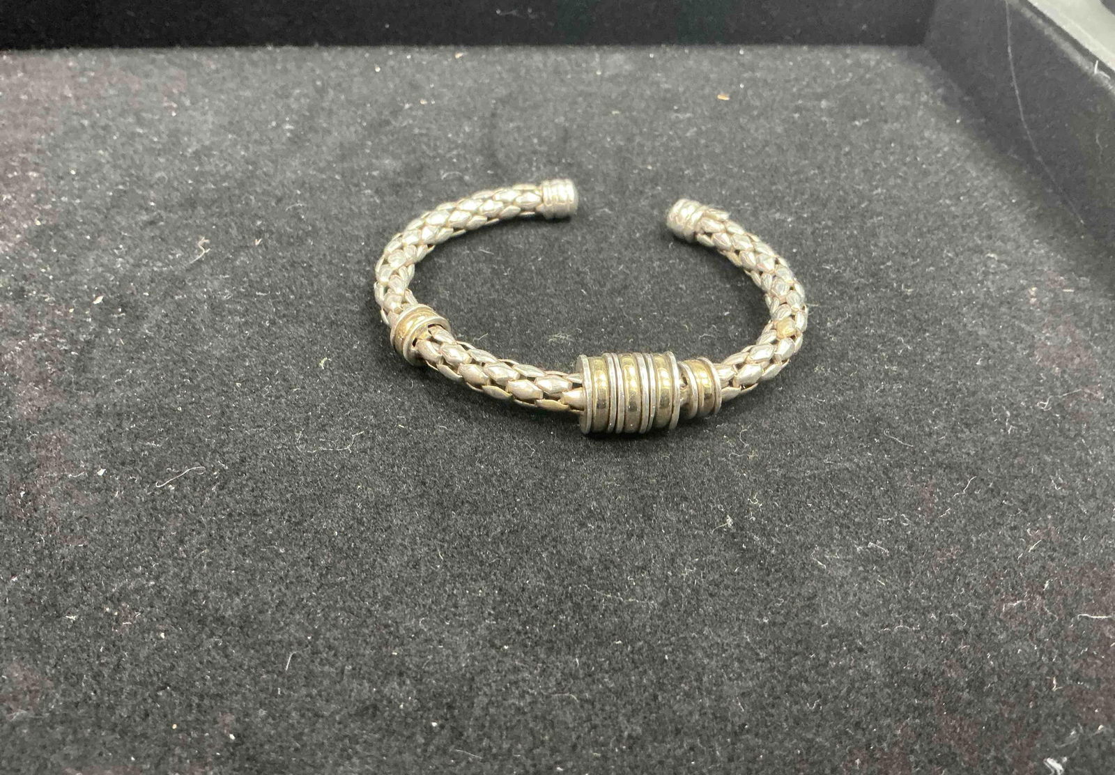 Sterling Silver 925 Textured Bangle with Floating Rings – Size 7+, 25.24g (1 of 5)