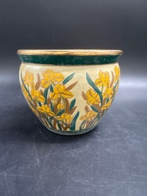 Vintage Chinese Ceramic Planter with Yellow Floral Design