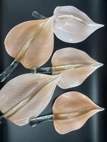 RARE Set of 5 Hand-Blown Murano Glass Leaf Dishes
